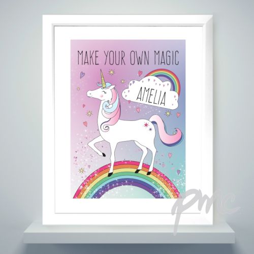 Personalised Unicorn White Framed Poster Print