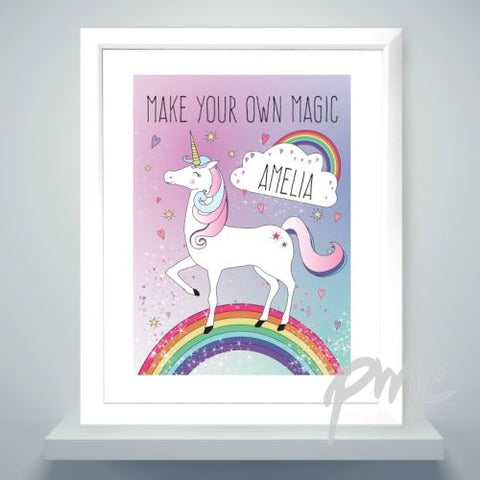 Personalised Unicorn White Framed Poster Print