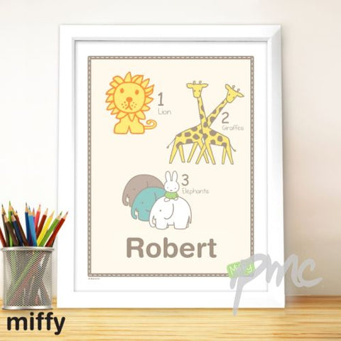 Personalised Miffy at the Zoo White Framed Poster Print