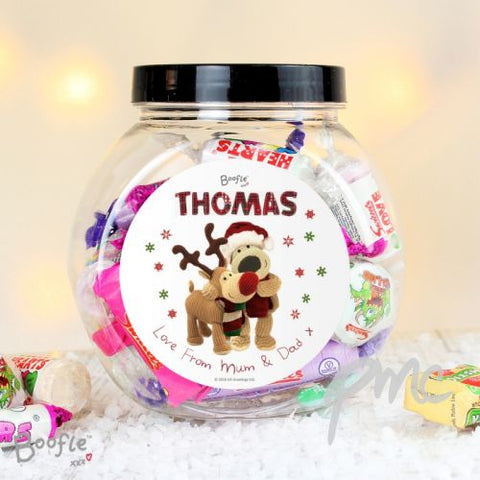 Personalised Boofle Christmas Reindeer Sweet Jar