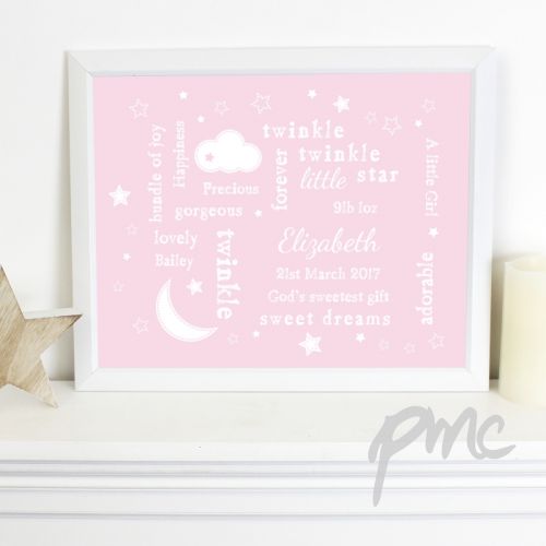 Personalised Pink Twinkle Twinkle Typography White Framed Poster Print