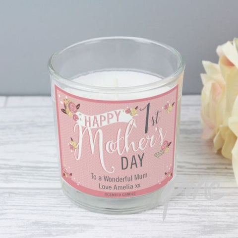 Personalised Floral Bouquet 1st Mothers Day Scented Jar Candle