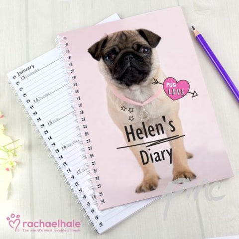 Personalised Rachael Hale Doodle Pug A5 Diary