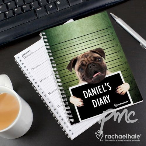 Personalised Rachael Hale Doodle Pugshot A5 Diary