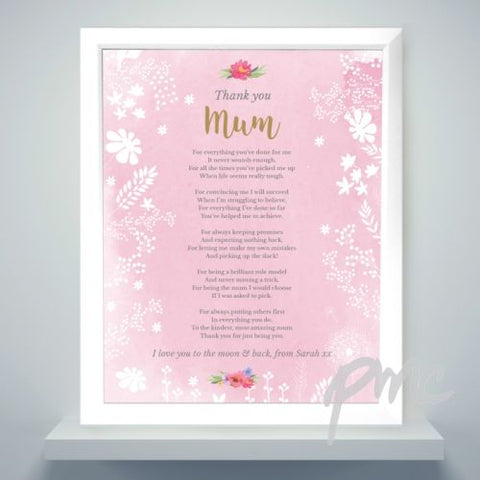 Personalised Floral Watercolour White Framed Poster Print