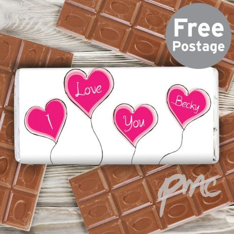 Personalised Heart Balloon Milk Chocolate Bar