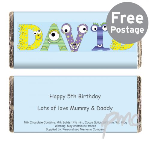 Personalised Monster Alphabet Milk Chocolate Bar
