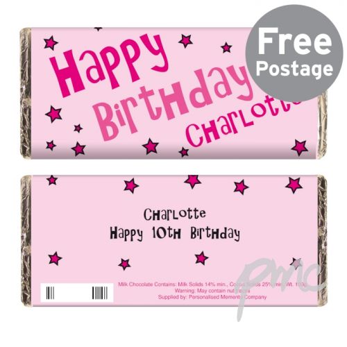 Personalised Happy Birthday Pink Stars Milk Chocolate Bar
