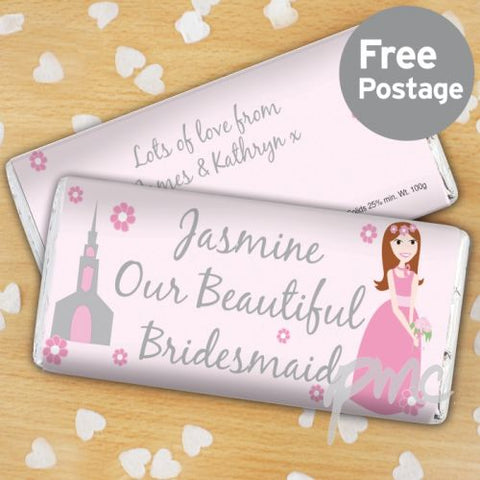 Personalised Beautiful Bridesmaid Milk Chocolate Bar