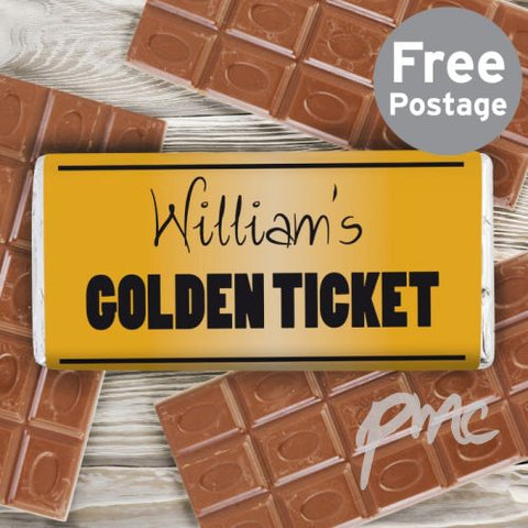 Personalised Golden Ticket Milk Chocolate Bar