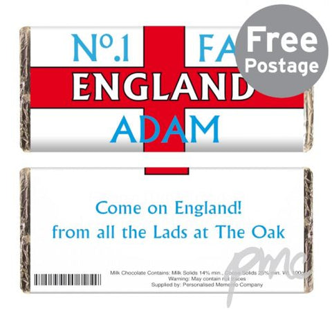 Personalised No1 England Fan Milk Chocolate Bar
