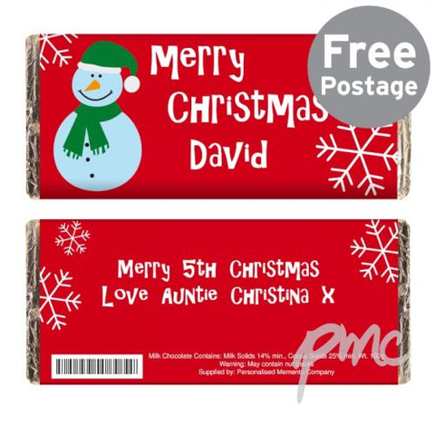 Personalised Snow Man Christmas Milk Chocolate Bar