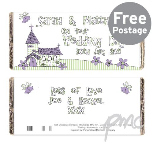 Personalised Whimsical Church Wedding Milk Chocolate Bar