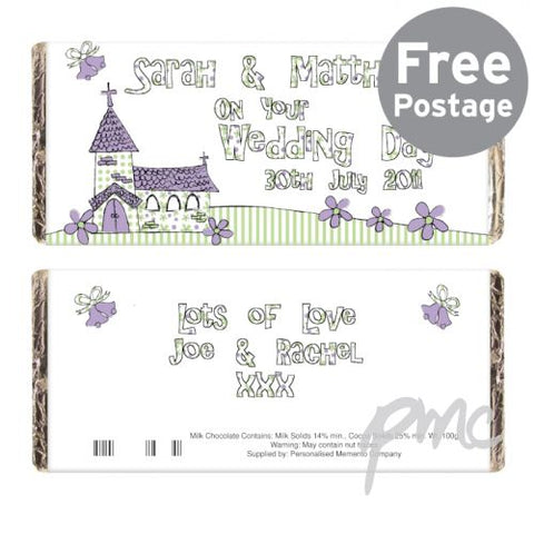 Personalised Whimsical Church Wedding Milk Chocolate Bar