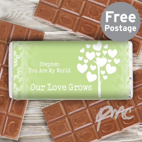 Personalised Love Grows Green Milk Chocolate Bar
