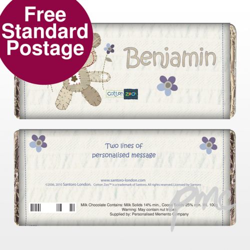 Personalised Cotton Zoo Boys Tweed the Bear Milk Chocolate Bar