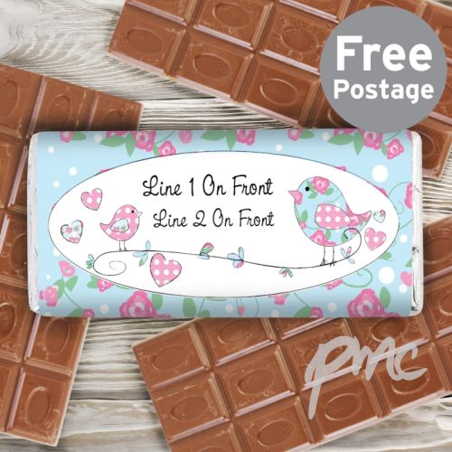 Personalised Floral Bird Milk Chocolate Bar