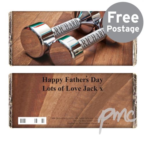 Personalised Silver Dumb Bells Milk Chocolate Bar
