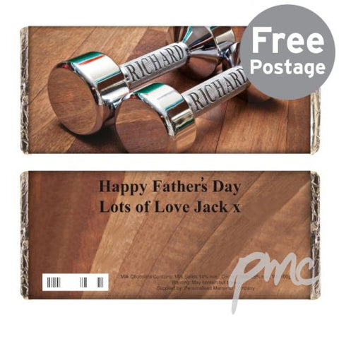 Personalised Silver Dumb Bells Milk Chocolate Bar