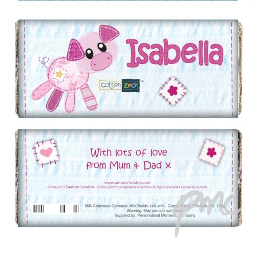 Personalised Cotton Zoo Organdie the Piglet Milk Chocolate Bar