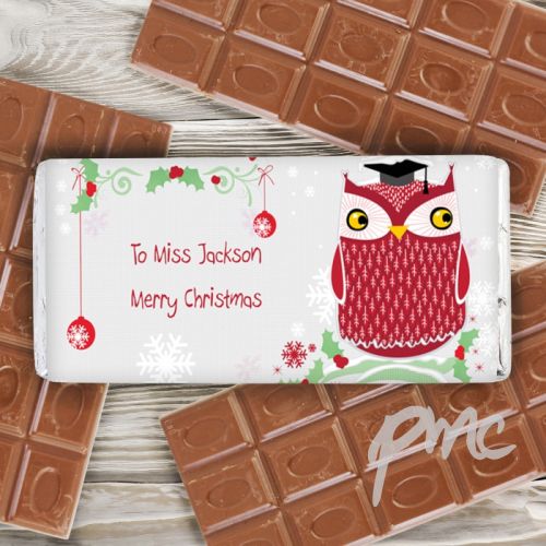Personalised Christmas Owl Milk Chocolate Bar