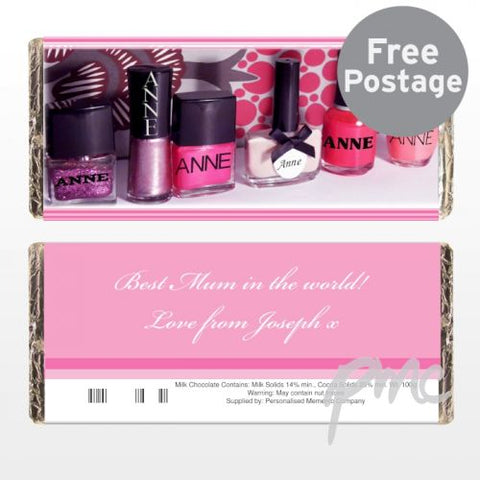 Personalised Row of Pink Polish Milk Chocolate Bar