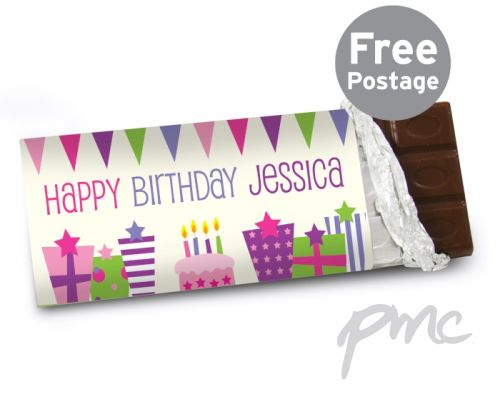 Personalised Pink Birthday Presents Milk Chocolate Bar