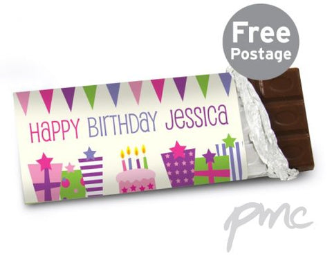 Personalised Pink Birthday Presents Milk Chocolate Bar