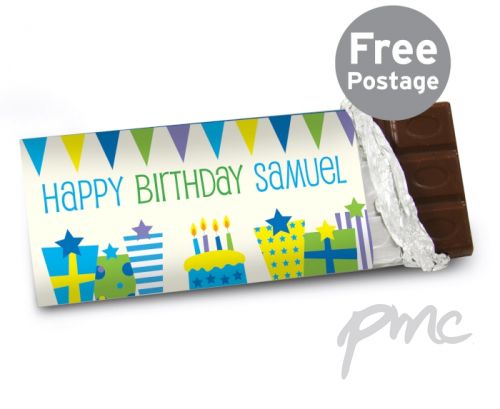 Personalised Blue Birthday Presents Milk Chocolate Bar
