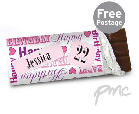 Personalised Pink Happy Birthday Milk Chocolate Bar
