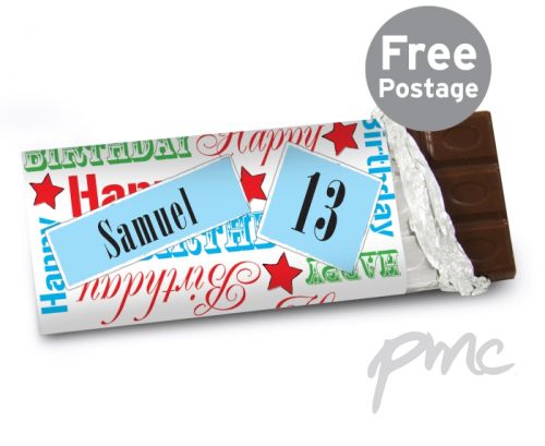 Personalised Blue Happy Birthday Milk Chocolate Bar