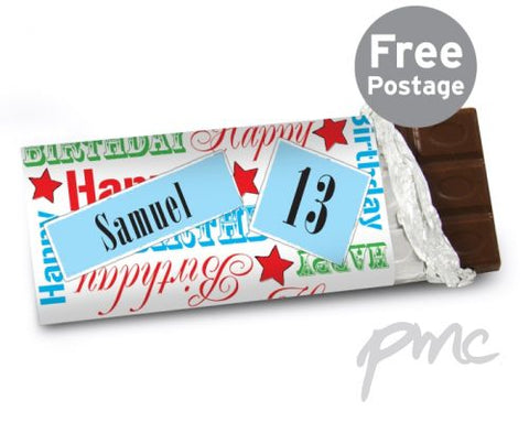 Personalised Blue Happy Birthday Milk Chocolate Bar