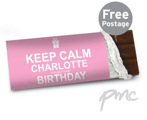 Personalised Keep Calm Birthday Milk Chocolate Bar Pink