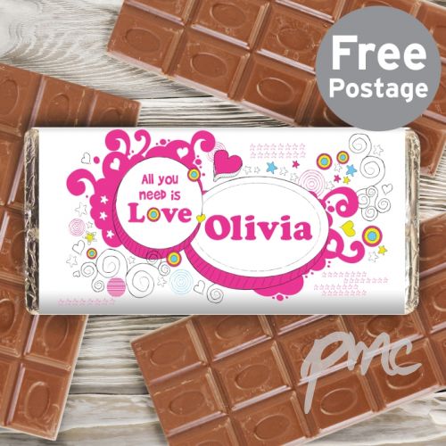 Personalised Groovy Doodle Love Milk Chocolate Bar