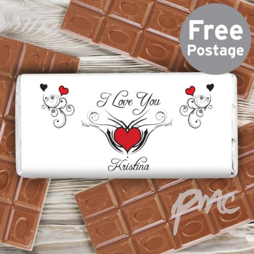 Personalised Tattoo Hearts Milk Chocolate Bar