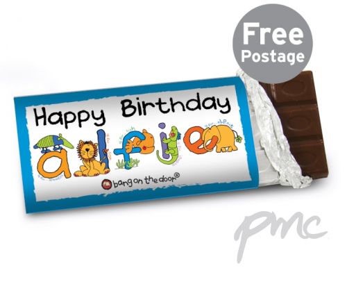Personalised Bang On The Door Animal Alphabet Boys Milk Chocolate Bar