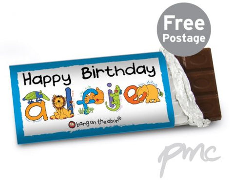 Personalised Bang On The Door Animal Alphabet Boys Milk Chocolate Bar