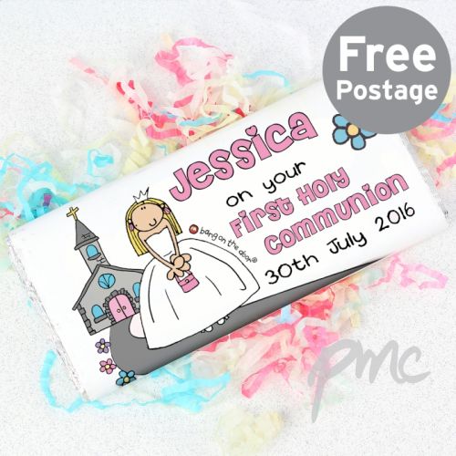 Personalised Bang On The Door First Holy Communion Girls Milk Chocolate Bar