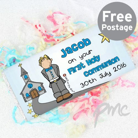 Personalised Bang On The Door First Holy Communion Boys Milk Chocolate Bar