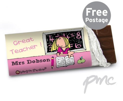 Personalised Bang On The Door Female Teacher Milk Chocolate Bar