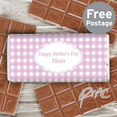 Personalised Girly Gingham Milk Chocolate Bar