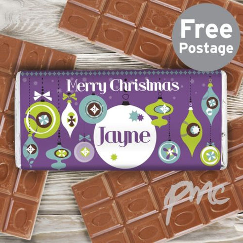 Personalised Retro Bauble Milk Chocolate Bar