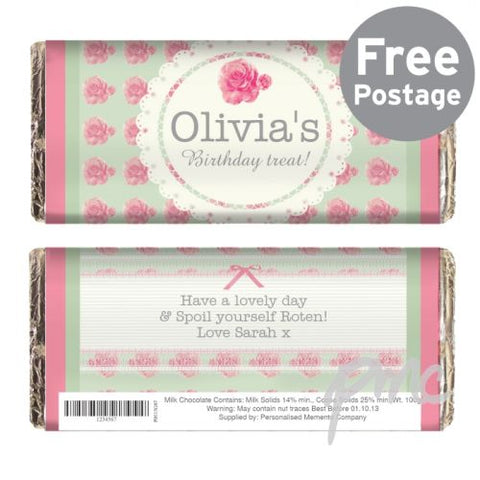 Personalised Vintage Rose Milk Chocolate Bar