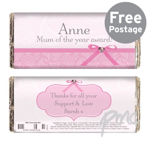 Personalised Pink Paisley Milk Chocolate Bar