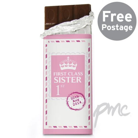 Personalised Pink 1st Class Milk Chocolate Bar