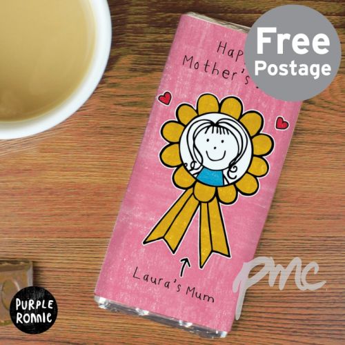 Personalised Purple Ronnie Rosette Milk Chocolate Bar For Her