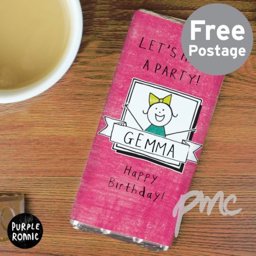 Personalised Purple Ronnie For Her Celebration Milk Chocolate Bar