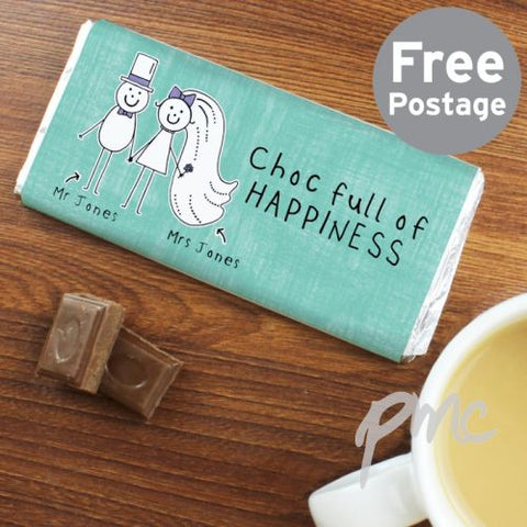 Personalised Purple Ronnie Bride & Groom Wedding Milk Chocolate Bar