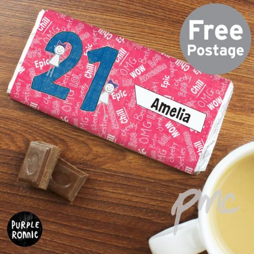 Personalised Purple Ronnie Big Age Female Milk Chocolate Bar