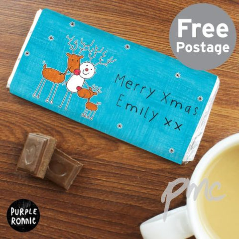 Personalised Purple Ronnie Reindeers Milk Chocolate Bar